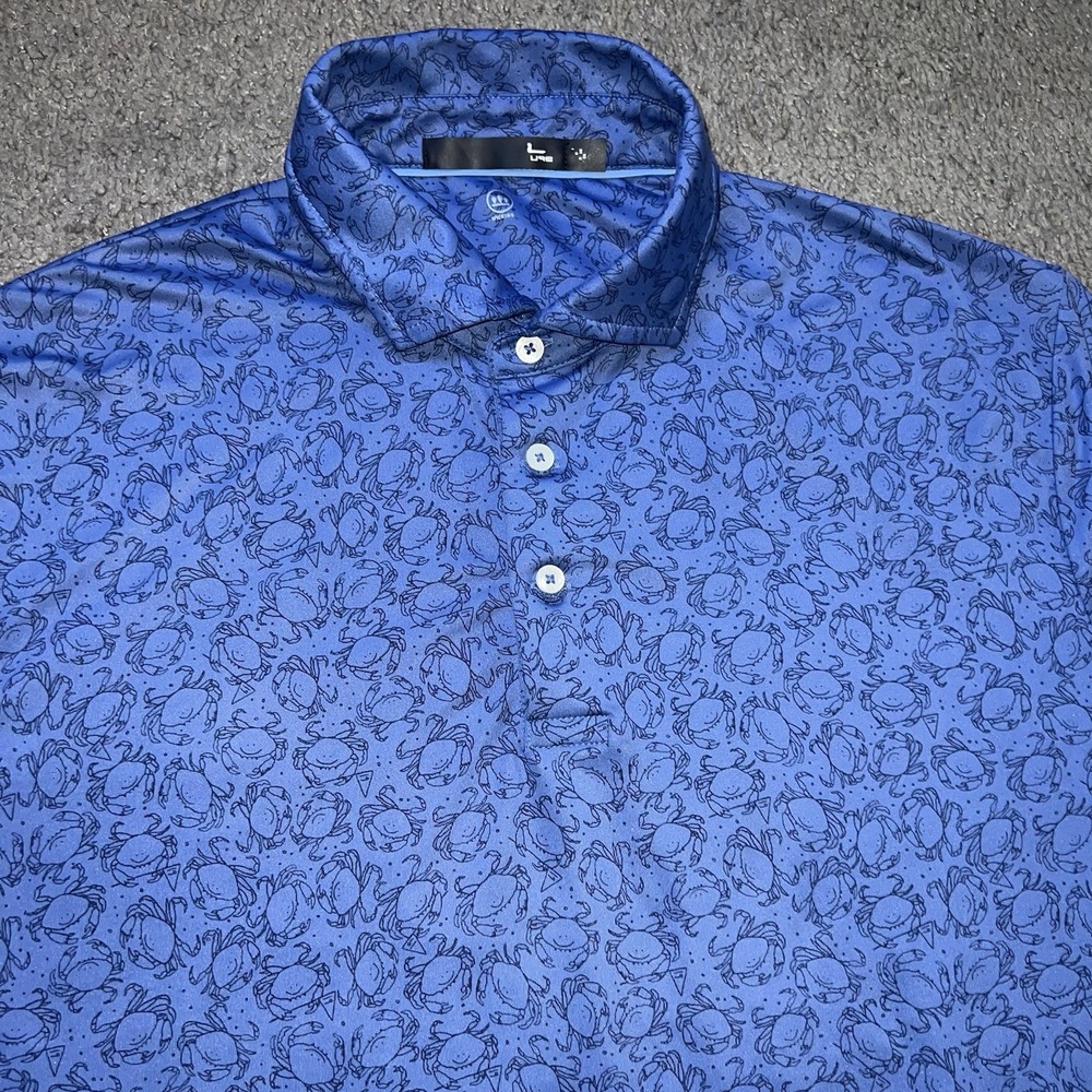 RLX Ralph Lauren Polo Shirt Wicking Blue Crabs All Over Print AOP Men's Large